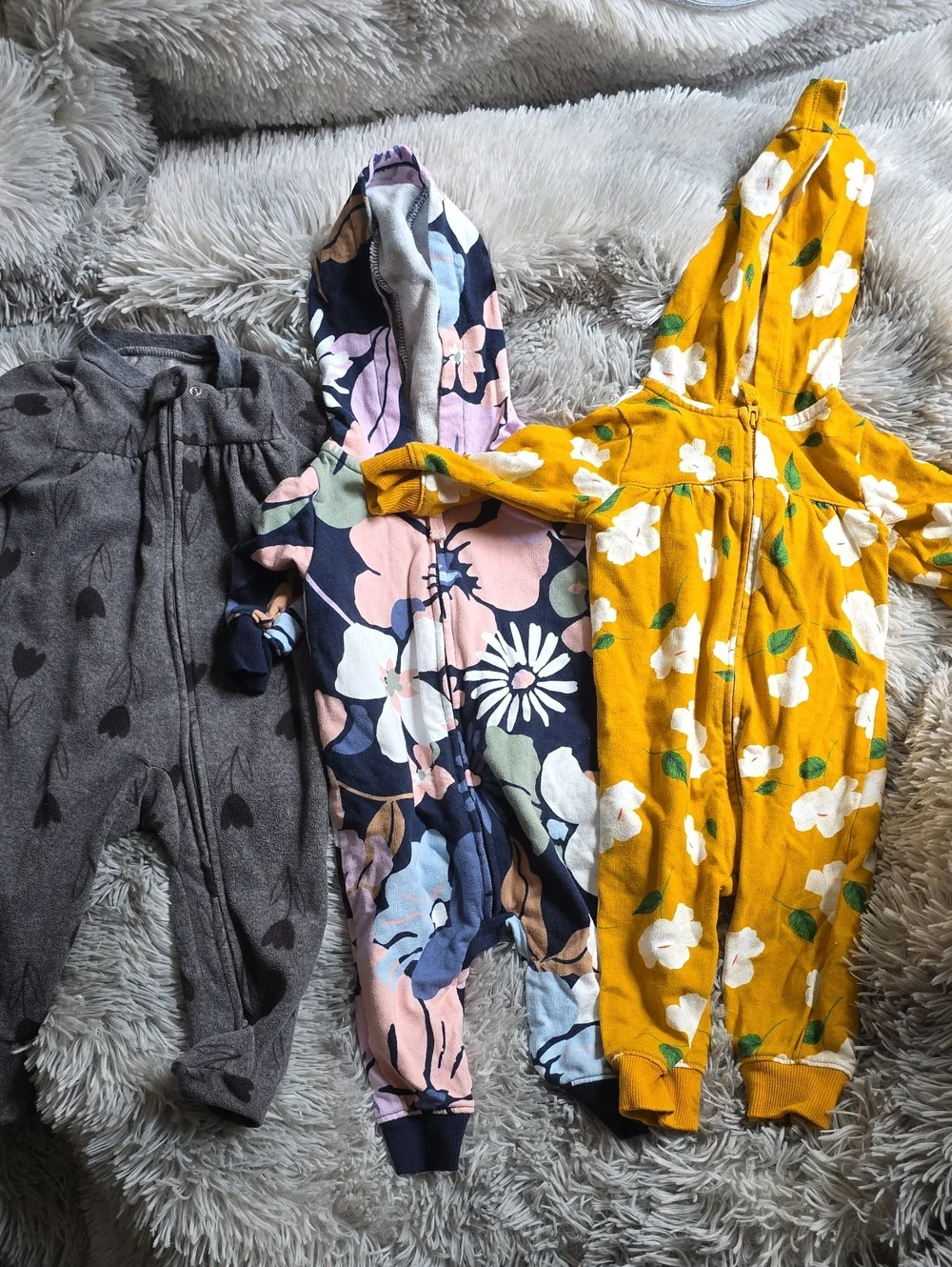 Carter's Floral Navy-Pink & Mustard Hooded Jumpsuit Set